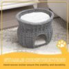 acd0b2a1-529e-4c74-ba20-3566e03479c3.jpg UK ONLY - PawHut 2-Tier Wicker Cat House Elevated Pet Bed Basket Willow Kitten Tower Pet Den. With Washable Cushions 56x37x40cm Grey