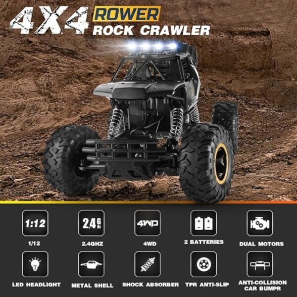 UK ONLY - 4DRC Rc Car Rock Crawler Rechargeable Off Road Truck 4WD , Metal Shell LED Headlights RC Remote Control Off Road Car Truck - Royal Mail