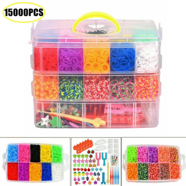 UK ONLY - 15000Pcs Kit Box   Rubber Loom Bands Children Mult-color Make Woven Bracelet