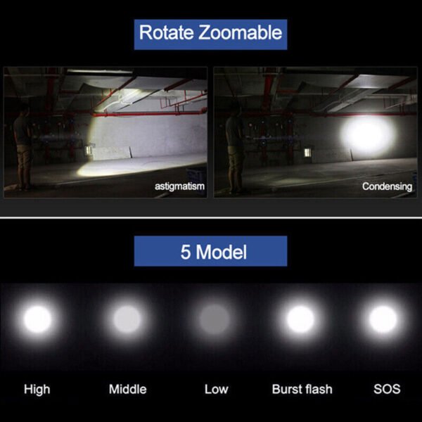 UK ONLY - LED Tactical Flashlight Rechargeable LED Work Light Super Bright Torch Emergency Light Escape Hammer