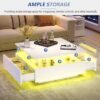 UK ONLY - Coffee Table With Storage For Living Room, Modern LED Coffee Table, Square Tea Table With 2 Sliding Drawers Wood Center Table Acrylic Glass Coffee Table