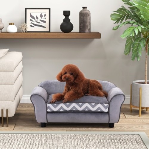 d4c5b9e8-c3b1-471d-88d0-ad373ec952ee.jpg UK ONLY - PawHut Dog Sofa Bed For XS-Sized Dogs, Cat Sofa With Soft Cushion, Pet Chair Lounge With Washable Cover, Removable Legs, Wooden Frame