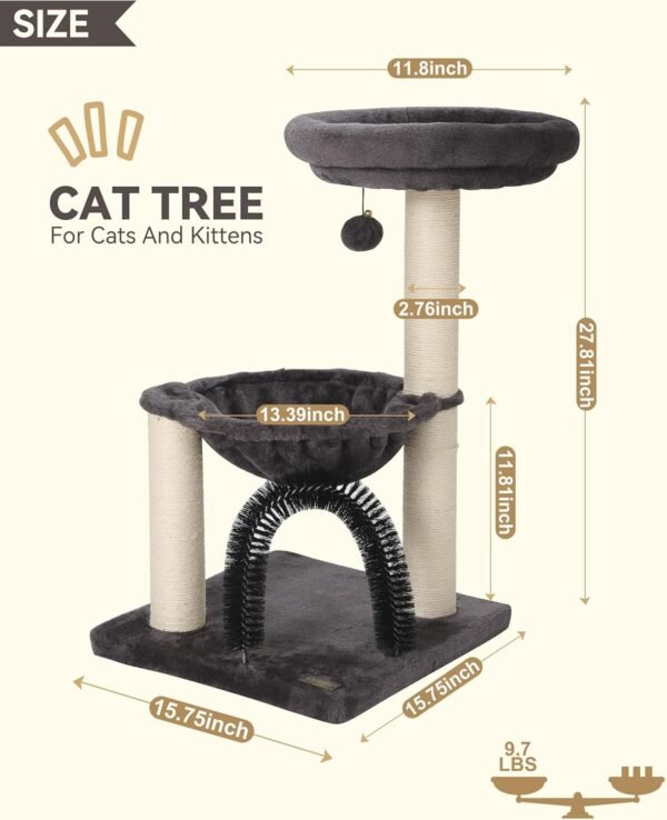 POLAND ONLY - 27.8 inch Tall Cat Tree Tower For Indoor Cats  Multi-Level Cat Furniture With Sisal Scratching Posts, Plush Perches & Hanging Toys Large Durable Cat Tower, Perfect Gift For Cat Lovers