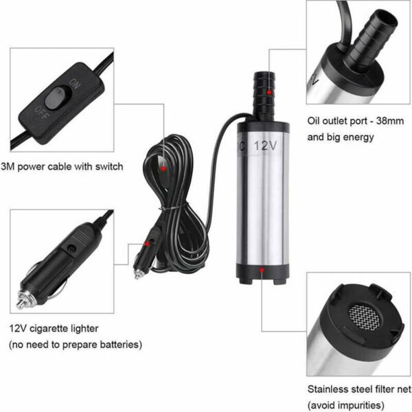 UK ONLY - Car DC 12V Submersible Water Oil Fuel Transfer Cigarette38mm