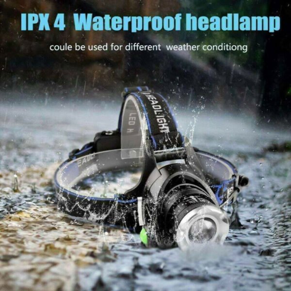 UK ONLY - LED Headlamp Rechargeable Head Torch Zoom Headlight Super Bright Flashlight 3 Modes Work Light With 2 Li-ion Batteries 2 Charger