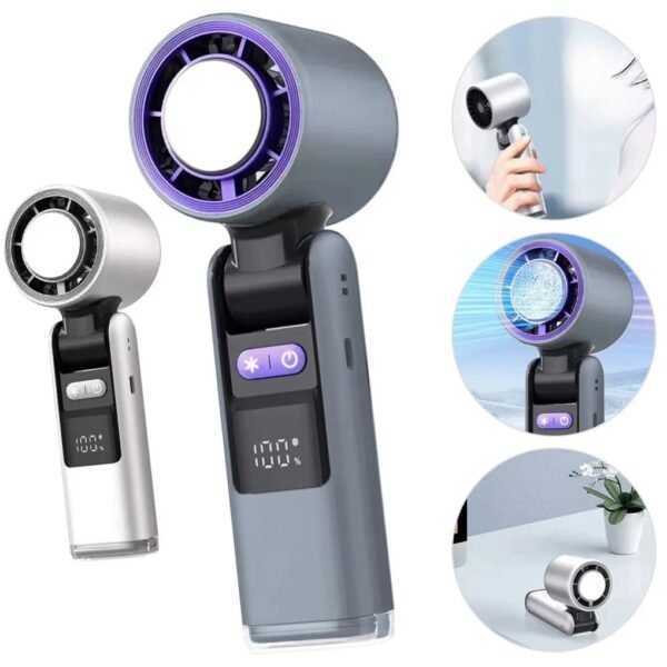 1f365b10-4c50-411a-b870-5bb4dddf4ce6.jpg UK ONLY - Violent Ice Cooling Fan Handheld Portable Fan Rechargeable Speed Ice Cooling Handheld Small Fan High Speed Folding Neck Type Fan