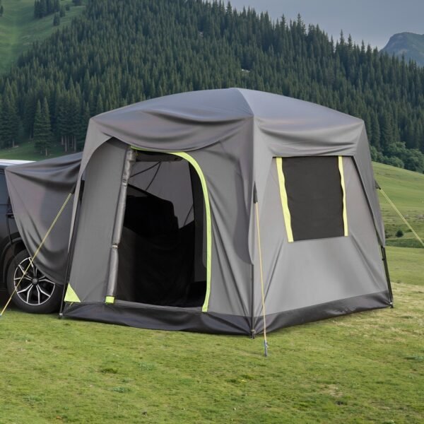 1ff8ee16-94b4-47c4-9af2-d9e817b8310c.jpg UK ONLY - SUV Tent For Camping, 10FT L X 8FT W, Waterproof PU2000mm Spacious Double Layer Design For 5-8 Person, SUV Camping Tent With Mesh Windows, Includes Rainfly & Storage Bag, For Outdoor Activities