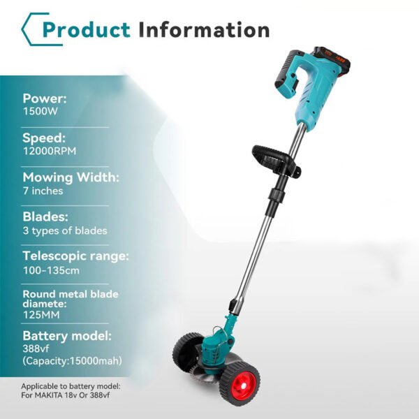 2b8fb7ca-9223-48d3-a5d3-e453149c3206.jpg UK ONLY - 500W Cordless String Trimmer - 7-Inch Mowing Width 12000RPM Grass Cutter With Telescopic Handle For MAKITA Batteries