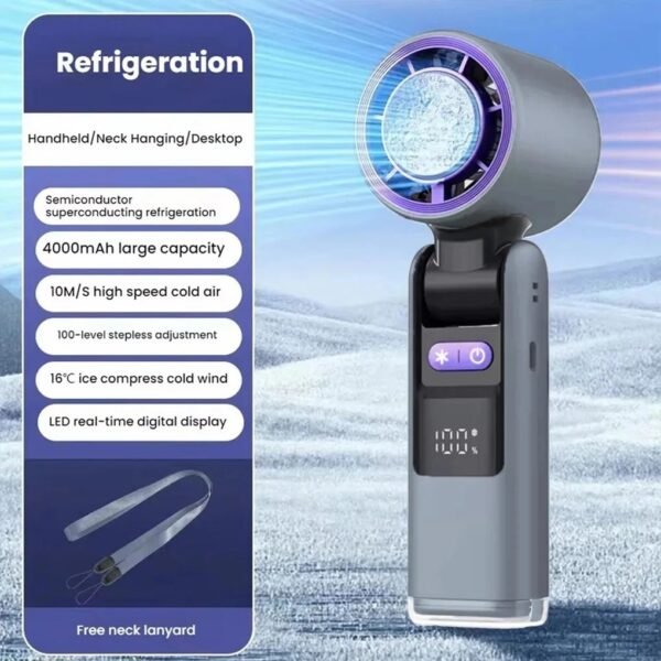 367d305d-007b-471e-959e-0676e8c18cb3.jpg UK ONLY - Violent Ice Cooling Fan Handheld Portable Fan Rechargeable Speed Ice Cooling Handheld Small Fan High Speed Folding Neck Type Fan