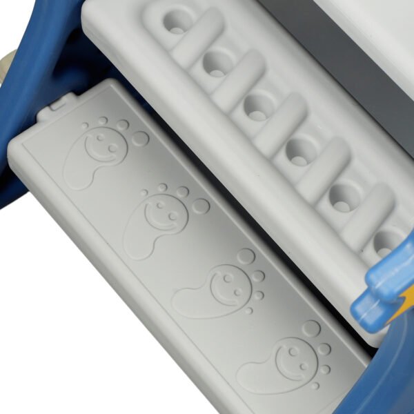 UK ONLY - Toddler Indoor Slide For 0 To 3 Years Old Easy Assembly Dinosaur Shape Foldable Slide With Basketball Hoop Stairs Blue