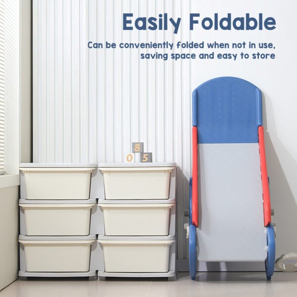 UK ONLY - Toddler Indoor Slide For 0 To 3 Years Old Easy Assembly Dinosaur Shape Foldable Slide With Basketball Hoop Stairs Blue