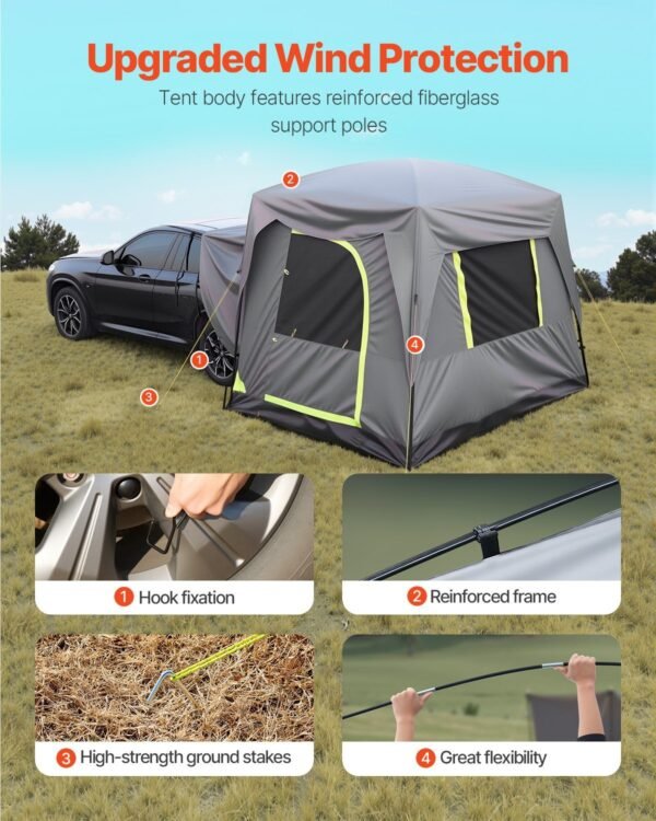 66e29a42-d2d3-47b3-bde0-284d8b7537e6.jpg UK ONLY - SUV Tent For Camping, 10FT L X 8FT W, Waterproof PU2000mm Spacious Double Layer Design For 5-8 Person, SUV Camping Tent With Mesh Windows, Includes Rainfly & Storage Bag, For Outdoor Activities