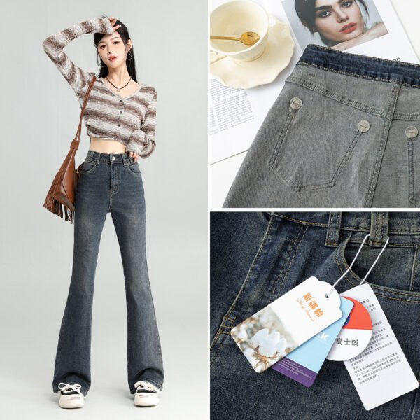Fashion Cement Gray Jeans For Women - DDU Custom payment may apply & not Incl. in price