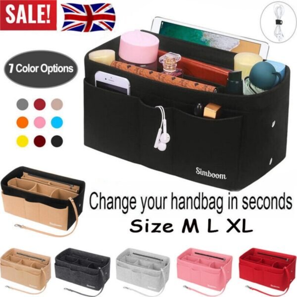 UK ONLY - Ladies Felt Travel Makeup Bag Insert Liner Purse Pouch Women Organizer Handbag
