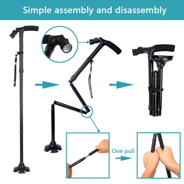 92ac1057-b8f6-44f3-aba0-d192b4a063c2.jpg UK ONLY - Folding LED Walking Stick Cane With Flashlight For Senior Aluminium Travel Hiking Cane Trekking Pole Crutch Handle Strap 5 Gears