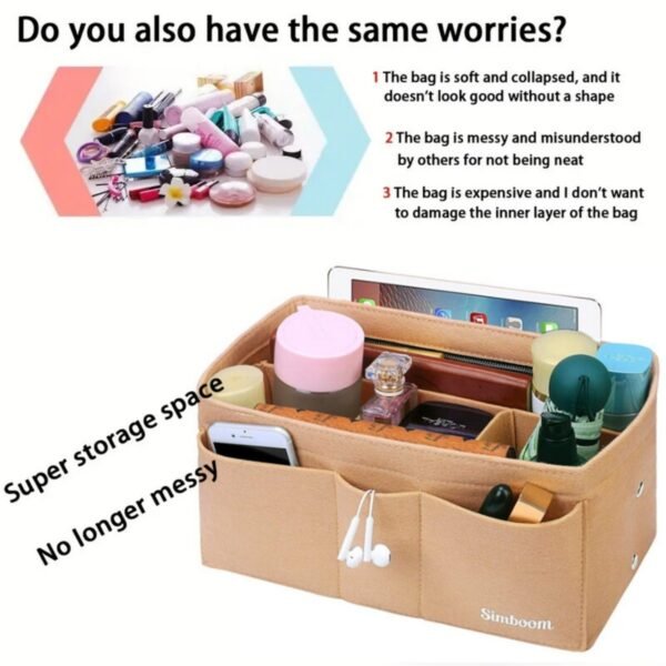 UK ONLY - Ladies Felt Travel Makeup Bag Insert Liner Purse Pouch Women Organizer Handbag