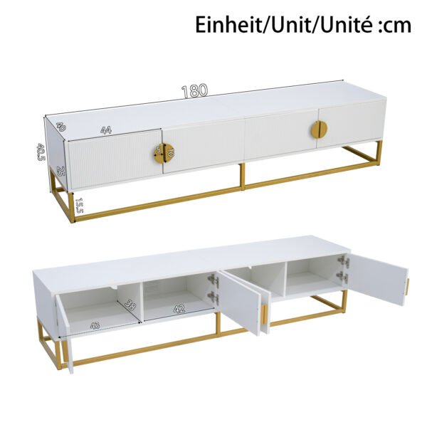 UK Only - 180 Cm TV Cabinet In White  Modern Dining Room Cabinet, 4 Doors, Semi-Circular Handles