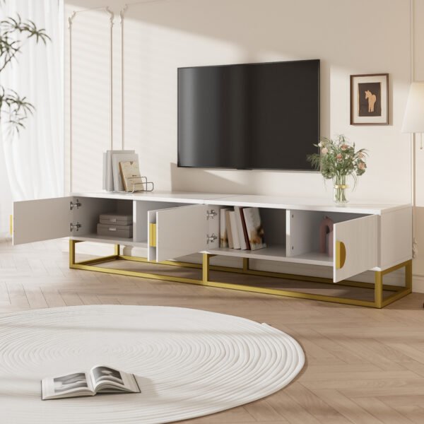 UK Only - 180 Cm TV Cabinet In White  Modern Dining Room Cabinet, 4 Doors, Semi-Circular Handles