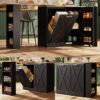 UK Only - 360 Rotating Kitchen Island, Modern Minimalist, Multifunctional Storage Cabinet, Ideal For Bedroom Living Room Dining Room, Swivel Sideboard With Side Shelves, Black Finish, Folding Door Design