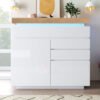 UK Only - Chest Of Drawers,High-gloss Sideboard Cabinet With 2 Doors And 3 Drawers,Storage With RGB LED App-controlled,Multi-purpose Cabinet For Living Room And Bedroom, 115 X 110 X 39 Cm, White