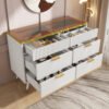 UK Only - Sideboard Cabinet Dresser With 6 Drawers,Amber Glass Chest Of Drawers, Compartmentalised Storage,Anti-tip,Dressing Table For Living Room, Hallway, Bedroom, And Children's Room, 120 X 40 X 76 Cm, White