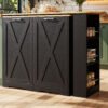 UK Only - 360 Rotating Kitchen Island, Modern Minimalist, Multifunctional Storage Cabinet, Ideal For Bedroom Living Room Dining Room, Swivel Sideboard With Side Shelves, Black Finish, Folding Door Design