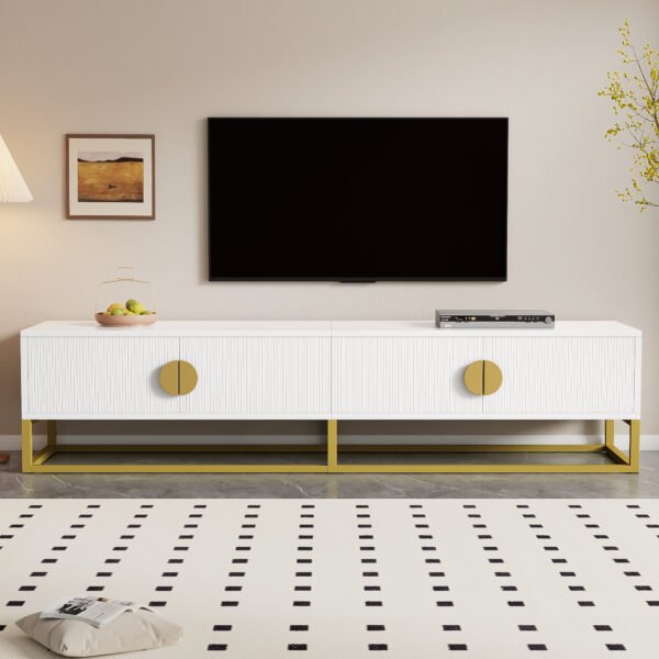 UK Only - 180 Cm TV Cabinet In White  Modern Dining Room Cabinet, 4 Doors, Semi-Circular Handles