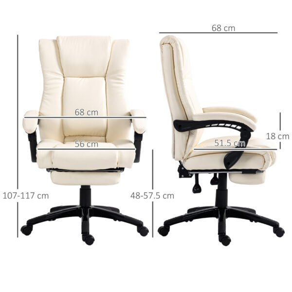 WAS 350 - SALES PRICE - UK Only - Vinsetto PU Leather Office Chair, Swivel Computer Chair With Footrest, Wheels, Adjustable Height, Cream White