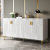 UK Only - White Sideboard 152 X 40 X 75 Cm With Unique Wave Design And Golden Handles And Feet, Creating An Elegant Dining Area