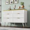UK Only - Sideboard Cabinet Dresser With 6 Drawers,Amber Glass Chest Of Drawers, Compartmentalised Storage,Anti-tip,Dressing Table For Living Room, Hallway, Bedroom, And Children's Room, 120 X 40 X 76 Cm, White