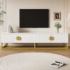 UK Only - 180 Cm TV Cabinet In White  Modern Dining Room Cabinet, 4 Doors, Semi-Circular Handles