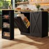 UK Only - 360 Rotating Kitchen Island, Modern Minimalist, Multifunctional Storage Cabinet, Ideal For Bedroom Living Room Dining Room, Swivel Sideboard With Side Shelves, Black Finish, Folding Door Design