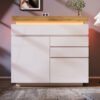 UK Only - Chest Of Drawers,High-gloss Sideboard Cabinet With 2 Doors And 3 Drawers,Storage With RGB LED App-controlled,Multi-purpose Cabinet For Living Room And Bedroom, 115 X 110 X 39 Cm, White