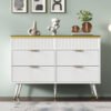 UK Only - Sideboard Cabinet Dresser With 6 Drawers,Amber Glass Chest Of Drawers, Compartmentalised Storage,Anti-tip,Dressing Table For Living Room, Hallway, Bedroom, And Children's Room, 120 X 40 X 76 Cm, White
