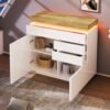 UK Only - Chest Of Drawers,High-gloss Sideboard Cabinet With 2 Doors And 3 Drawers,Storage With RGB LED App-controlled,Multi-purpose Cabinet For Living Room And Bedroom, 115 X 110 X 39 Cm, White