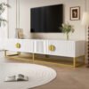 UK Only - 180 Cm TV Cabinet In White  Modern Dining Room Cabinet, 4 Doors, Semi-Circular Handles