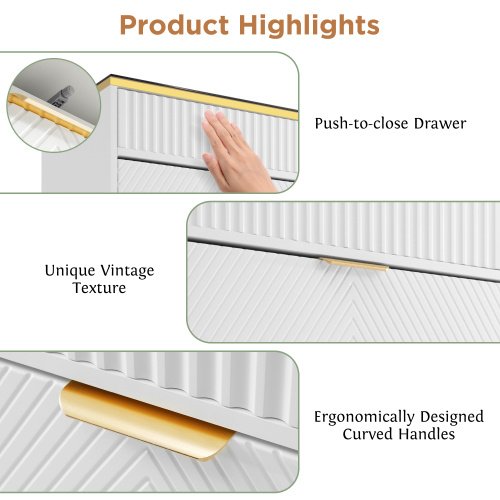 UK Only - Sideboard Cabinet Dresser With 6 Drawers,Amber Glass Chest Of Drawers, Compartmentalised Storage,Anti-tip,Dressing Table For Living Room, Hallway, Bedroom, And Children's Room, 120 X 40 X 76 Cm, White