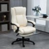 WAS 350 - SALES PRICE - UK Only - Vinsetto PU Leather Office Chair, Swivel Computer Chair With Footrest, Wheels, Adjustable Height, Cream White