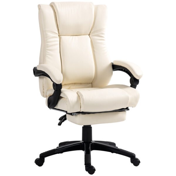 WAS 350 - SALES PRICE - UK Only - Vinsetto PU Leather Office Chair, Swivel Computer Chair With Footrest, Wheels, Adjustable Height, Cream White
