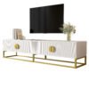 UK Only - 180 Cm TV Cabinet In White  Modern Dining Room Cabinet, 4 Doors, Semi-Circular Handles